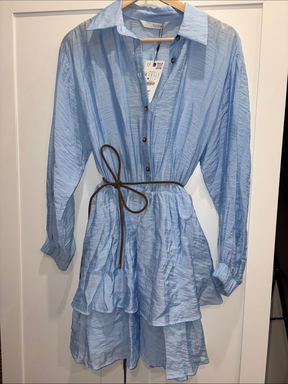 Zara Light Blue Tiered Mini Dress - Picture 1 of 4
